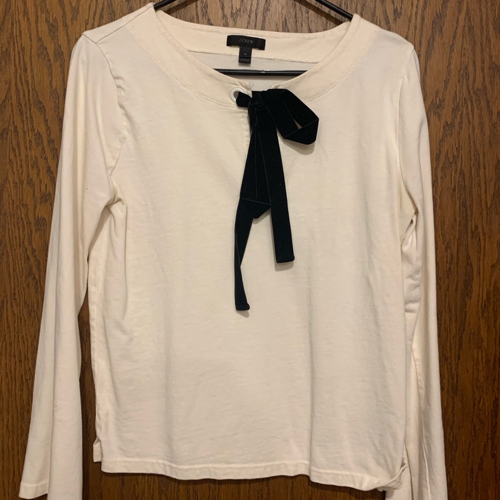 JCrew Cream blouse with velvet tie detail